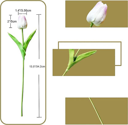 ONLY ART Artificial Light Purple Tulips 20 Pcs – 13.5 Inch PU Faux Flowers with Bendable Stems for Home Décor, Wedding Centerpieces, DIY Floral Arrangements, Table Decorations