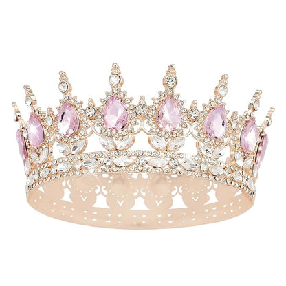 Queen Crown Rhinestone Wedding Crowns and Tiaras for Women Costume Party Hair Accessories Princess Birthday Crown Crystal BridalCrown(Rose Gold Pink Crown)