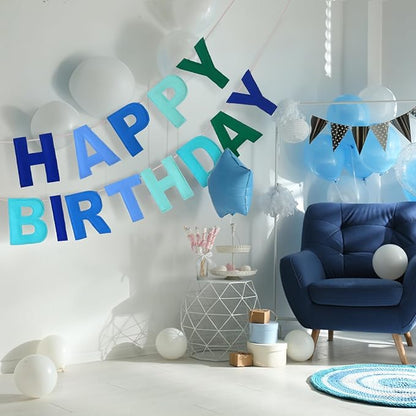 Felt Happy Birthday Garland Rainbow Banner Reusable Happy Birthday Sign Party Supply for Party Decor(Blue Color,Normal)