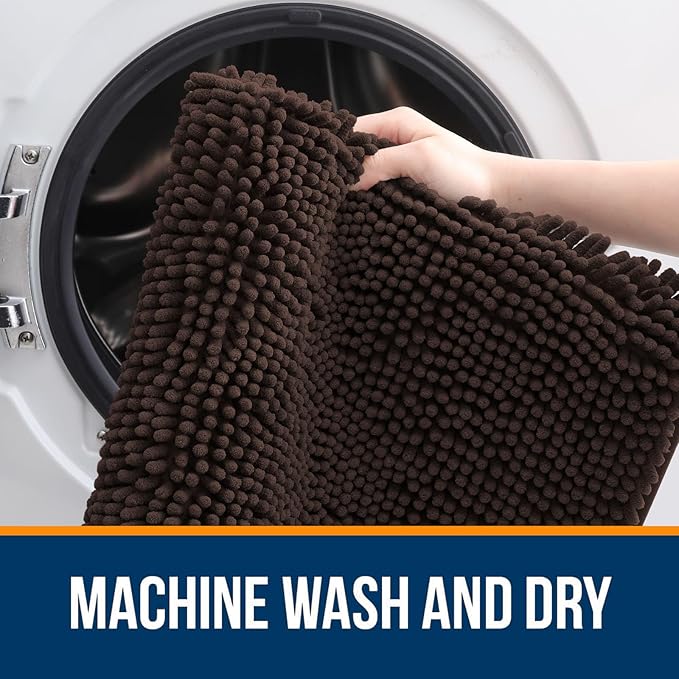 OLANLY Bathroom Rugs 32x20, Extra Soft Absorbent Chenille Bath Rugs, Rubber Backing Quick Dry, Machine Washable Bath Mats for Bathroom Floor, Tub and Shower, Home Decor Accessories, Brown