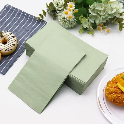 100 Pcs Sage Green Paper Napkins Disposable - Sage Green Guest Dinner Napkins for Bathroom Bridal Shower Wedding Birthday Anniversary Party