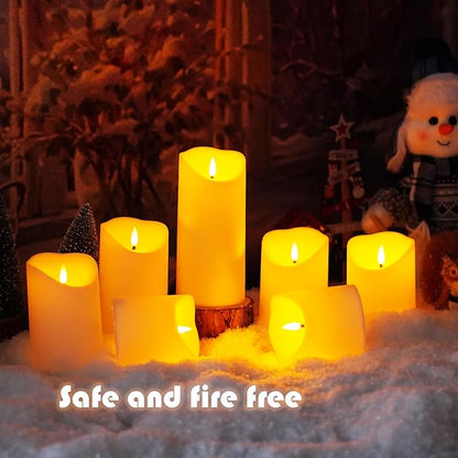 Flameless Candles with Remote, Battery Operated Flickering Flameless Candles, LED Candles with Timer 2/4/6/8H, with Realistic LED Candles Set of 9 (D3 x H 3" 4" 5" 6" 7") (White)