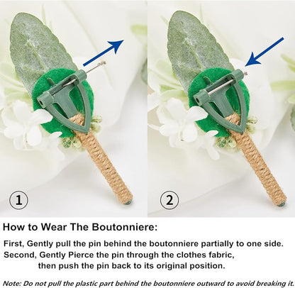 Meldel Dusty Blue Corsage and Boutonniere Set, Rose Boutonniere for Men, Prom Flower Wrist Corsage Bracelets, Homecoming Corsages Wristlet, Men Boutonnieres for Wedding Flowers Accessories Prom Suit