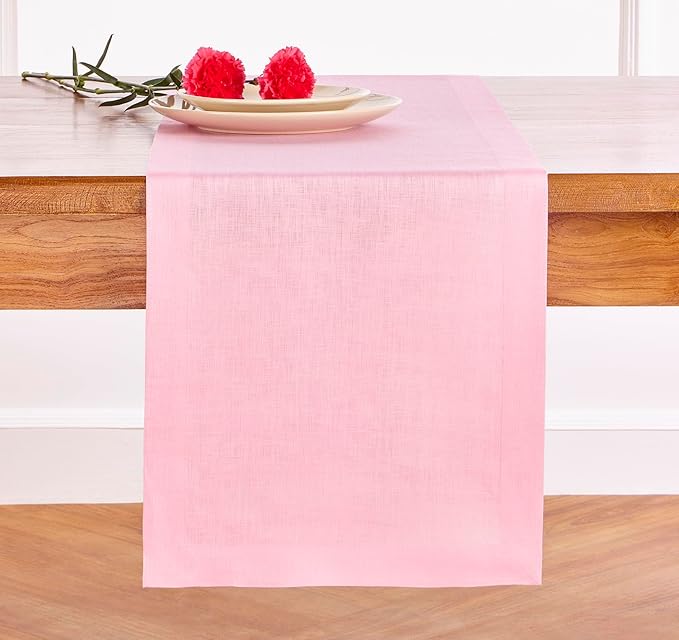Solino Home Linen Pink Lemonade Table Runner 90 Inches Long - 100% Pure Linen 14 x 90 Inch Table Runner - Fete
