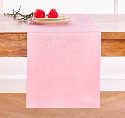 Solino Home Linen Pink Lemonade Table Runner 120 Inches Long - 100% Pure Linen 14 x 120 Inch Table Runner - Fete