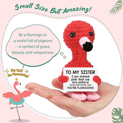 Gifts for Sister Christmas Stocking Stuffers Sisters Gift Xmas Birthday Valentines Day Friendship Present for Bestie BFF Best Friends Sister In Law, Handmade Crochet Animals Mini Flamingo Decorations