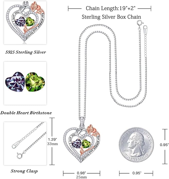 Iefil Christmas Gifts for Wife Women - 925 Sterling Silver Double Birthstone Necklace, Anniversary Birthday Gifts for Women, Jewelry Gift for Wife Girlfriend Mom Her