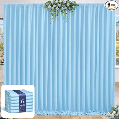 24 x 10ft Baby Blue Backdrop Curtains for Baby Shower, Photo Backdrop, Wrinkle Free, Soft, Long, 6 Panels