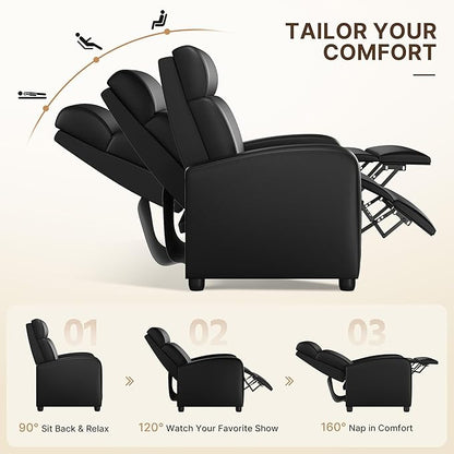 Yaheetech Living Room Chair for Adults, Adjustable Faux Leather Club Recliner Chair with Pocket Spring, Soft Foam Backrest Seat for Home/Theater/RV/Other Small Spaces, Dark Black