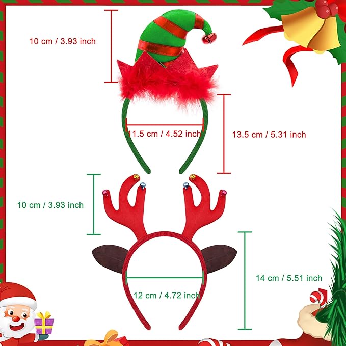 BQTQ 12 Pieces Christmas Headbands Xmas Party Costume Headband for Christmas Holiday Favor