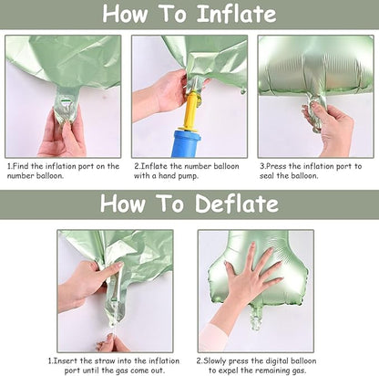 Sage Green Number 6 Balloons, 40 In Large Olive Green Number 6 Foil Helium Balloons for Girls Women, Self Inflating Number Balloons 0-9 for Men Boys 6th 16th Birthday Jungle Safari Party Decoration