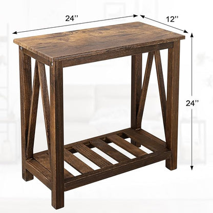 End Side Table with Storage Shelf Rectangle Narrow Nightstand Console Tables Brown Smooth End Table for Small Spaces Industrial Accent Side Table for Living Room Bathroom Bedroom