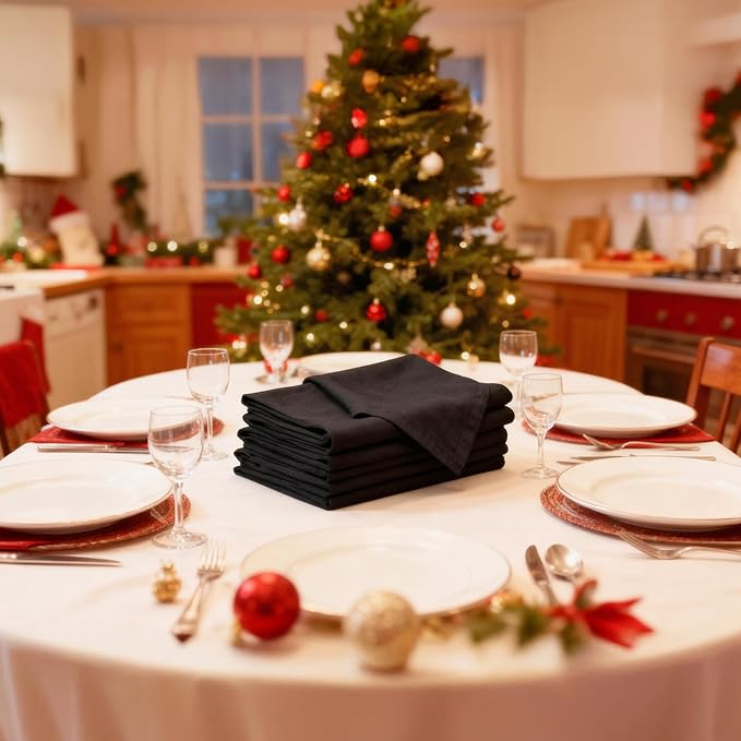 Encasa XO Jet Black Cloth Napkins Set of 6, 17"x17" | Solid Color Cotton Dinner Napkins | Washable & Reusable Napkins for Dining Table Fall Decoration, Holiday & Christmas Festivals
