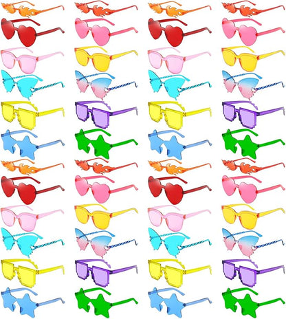 Wholesale 48 Pack Rimless Star/Heart Sunglasses Bulk Adults Unisex, Fun Colorful Star Heart Glasses Party Favors