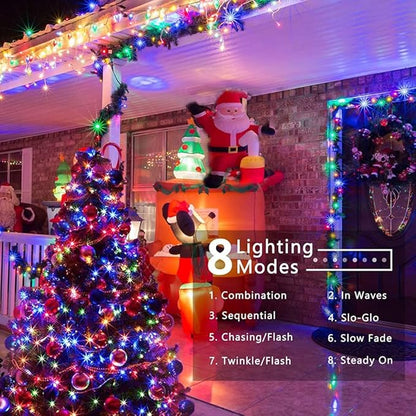 JMEXSUSS 200 LED Multicolor Christmas Lights Outdoor Waterproof, 66ft Expandable Green Wire, 8 Modes Timer Function, Ideal for Home Party Indoor Xmas Decorations
