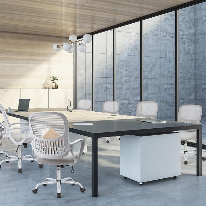 Sweetcrispy Ergonomic Mid-Back Mesh Home Office Desk Chair with Wheels, Lumbar Support, and Comfortable Armrests for Home, Bedroom, Study, Office