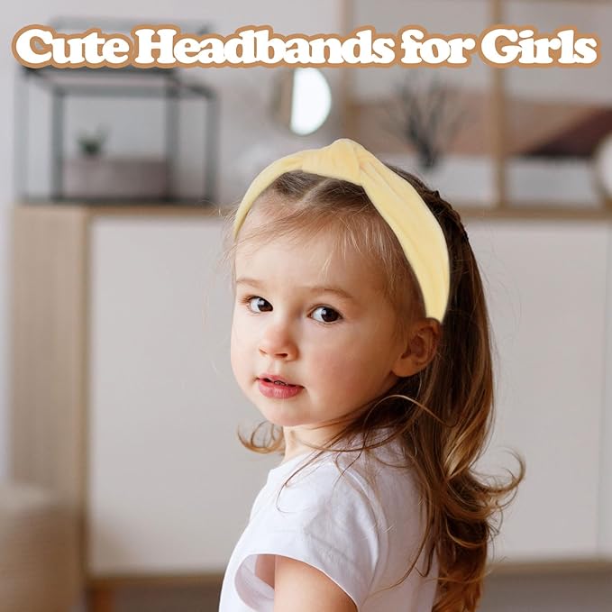 Knotted Headbands for Girls, Non Slip Toddler Girl Headband Kids Wide Top Knot Head Bands Mommy and Me Fashion Hairband Womens Turban Hair Accessories(Pink,Yellow,Blue,3Pcs)