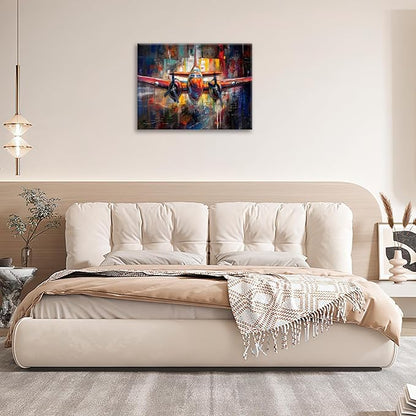 Airplane Wall Art, Graffiti Plane Pictures Wall Decor, Banksy Aviation Canvas Prints Painting, Framed Artwork for Boy Room Bathroom Living Room Bedroom Office Dining Room 24"X16"