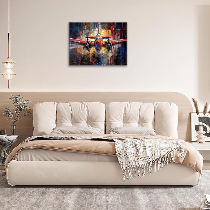 Airplane Wall Art, Graffiti Plane Pictures Wall Decor, Banksy Aviation Canvas Prints Painting, Framed Artwork for Boy Room Bathroom Living Room Bedroom Office Dining Room 20"X16"