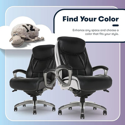 Serta® Lautner Executive Home Office Desk Chair, Ergonomic High-Back with Adjustable Lumbar and Body Pillows, SmartLayers™ and ComfortCoils® Technology, Mesh and Bonded Leather, Black and White