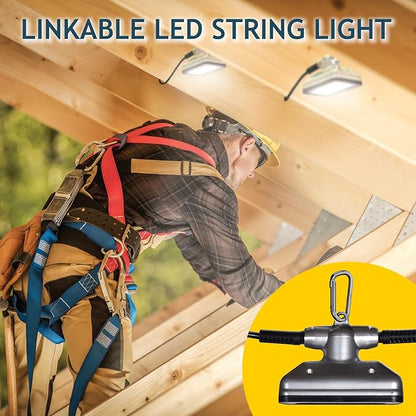 GT-Lite 50FT LED Work Light 50W 5000 Lumen Damp Rated Construction String Lights Linkable for Jobsite Lighting, 5000k Daylight White, ETL Listed (5 Light Heads)