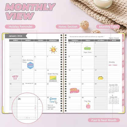 Daily Planner 2026 (8.5" x 11") - Weekly & Monthly Planner (Jan. 2026 - Dec. 2026), Column View Calendar Organizers, Hardcover Agenda Book with Tabs for Office & School, Pink