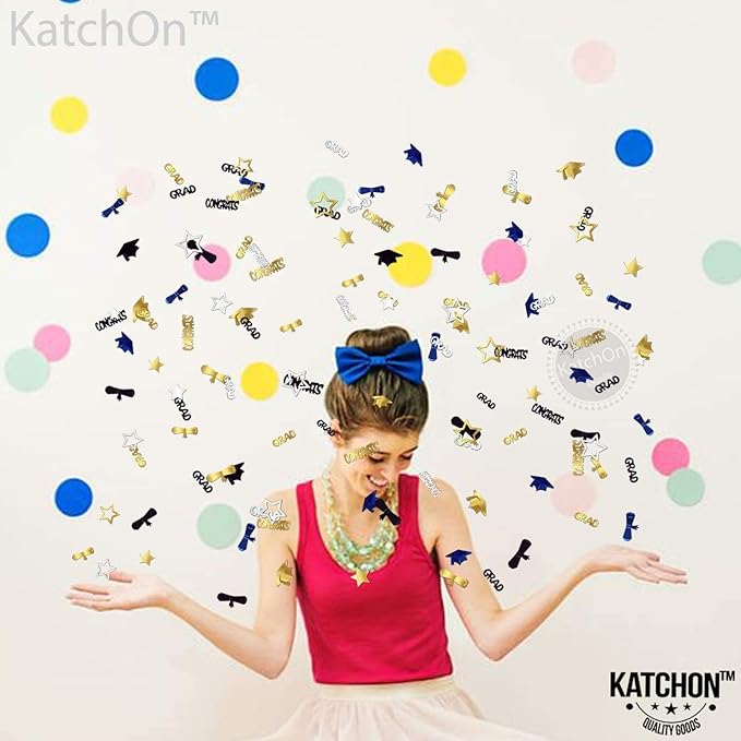 KatchOn, Congrats Grad Confetti 2025 - Pack of 1000 | Graduation Table Decorations 2025 | Grad Confetti Class of 2025,Navy Blue and Gold Graduation Decorations 2025