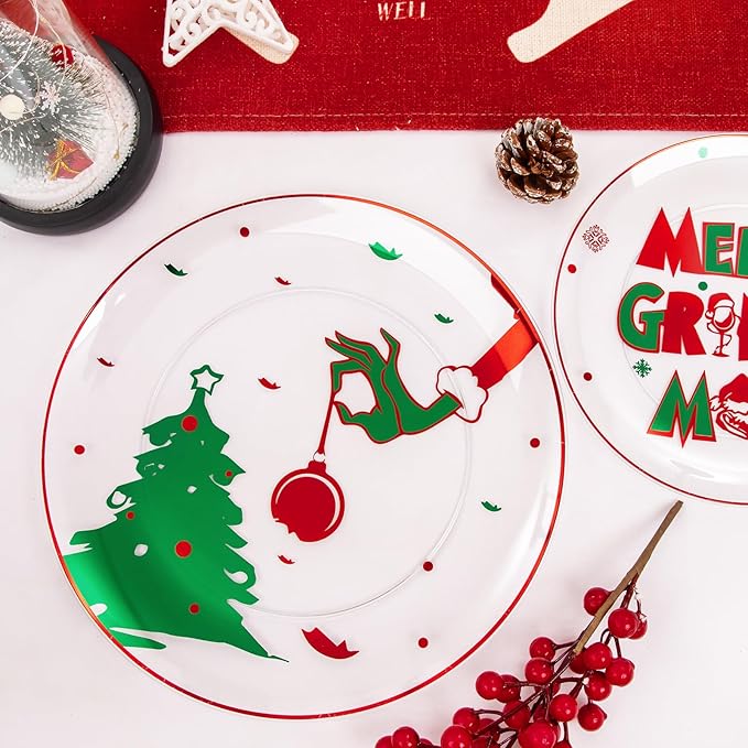 I00000 60Pcs Christmas Plastic Plates - Disposable Clear Plastic Plates Include 10.25'' Dinner Plate,7.5'' Dessert Plate for Christmas Party Supplies Wedding Birthday