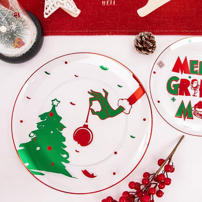 I00000 60Pcs Christmas Plastic Plates - Disposable Clear Plastic Plates Include 10.25'' Dinner Plate,7.5'' Dessert Plate for Christmas Party Supplies Wedding Birthday