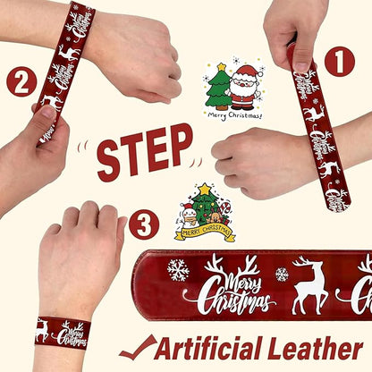 99pcs Christmas Decorations Set – 24PCS Slap Bracelets and 75PCS Stickers, Bulk Christmas Gifts and Party Favors, Fun Holiday Wristbands for Festive Gifts & Stocking Stuffers