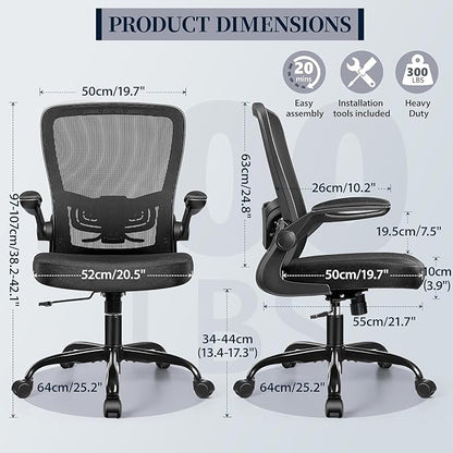 FelixKing Office Chair, Ergonomic Desk Chair with Adjustable Height and Lumbar Support Swivel Lumbar Support Desk Computer Chair with Flip up Armrests for Conference Room (Black),Pack of 2