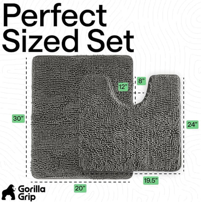 GORILLA GRIP Bathroom Rug Sets, Soft Chenille 2 Piece Area Rugs Set, Toilet Base Mat and 30x20 Carpet, Absorbent Microfiber Washable Mats Dry Quickly, Home Décor and Bath Room Accessories, Charcoal