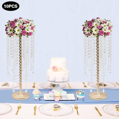 Wedding Centerpieces Gold Vases,10PCS Metal Flower Candle Holder with Sparkling Crystal Beads,Crystal Flower Vase Metal Flowers Stand for Party Tables Decorations (10pcs Gold-2)