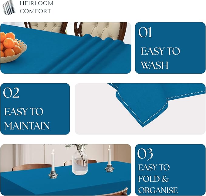 Turquoise Blue Tablecloth, Table Cover 60x102 Inch, 100% Cotton, Fits 8-10 Seats, Durable, Washable, Wrinkle Resistant, Rectangle Table Cloth for Dining, Party, Events, Outdoor Use