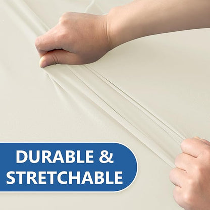 Spandex Table Cloths for 6 Foot Rectangle Tables-6 Pack Fitted Stretch Cream Table Covers-Elastic Folding Tablecloths for Party, Vendor Booth Display, Banquet Buffet Event, Craft Trade Show