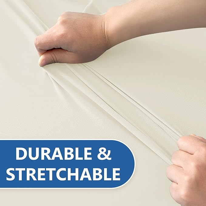 Spandex Table Cover Fitted 4ft Rectangular Tables-8 Pack Cream Stretch Table Clothes-Stretchable Folding Tableclothes for Party, Vendor Booth Display, Banquet Buffet Event, Craft Trade Show