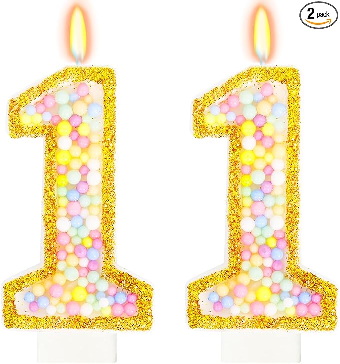 11th Birthday Candle for Cake, Colorful Macaron Numeral Candles for Boys/Girls, Birthday Party Cake Decorations, Golden Cake Topper for Birthday Party Supplies (Number 11)