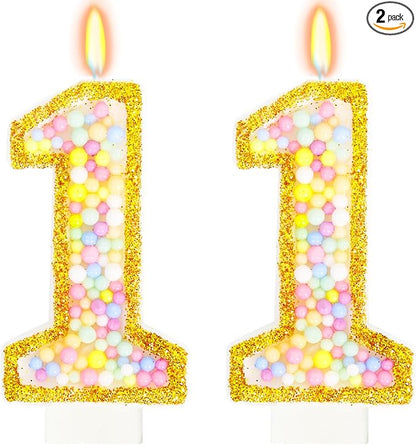 11th Birthday Candle for Cake, Colorful Macaron Numeral Candles for Boys/Girls, Birthday Party Cake Decorations, Golden Cake Topper for Birthday Party Supplies (Number 11)