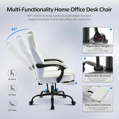 Office Chair, Big and Tall Office Chair with Foot Rest Ergonomic Chair Home Office Desk Chairs Reclining High Back Leather Chair with Lumbar Support(White)