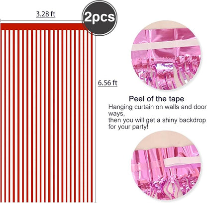 2 Pcs Red Metallic Tinsel Foil Fringe Curtains Backdrop, 3.28 ft x 6.56 ft Streamers for Birthday Wedding Engagement Bachelorette Party Photo Booth Bridal Shower Baby Shower Decorations Supplies