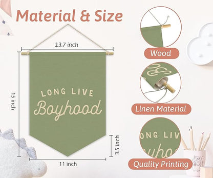 Long Live BoyHood Banner Sage Green Decor Boy Room Decor,Nursery Playroom Wall Decor For Boys Bedroom Toddler Decorations Teen Boy Room Decor,Wall Hanging Pennant Flag Banner 15x11in