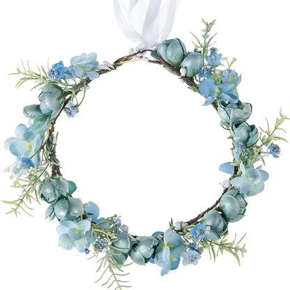 Vividsun Wedding Bridal Green Leaf Flower Crown Eucalyptus Floral Crown Maternity Photo Props (E/blue crown)