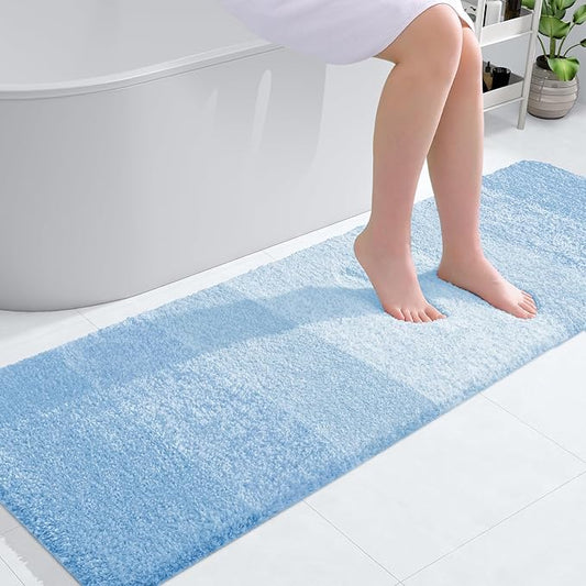 OLANLY Bathroom Rugs Mat 59x20, Extra Soft Absorbent Microfiber Bath Rugs, Rubber Backing, Quick Dry, Machine Washable Bath Mats for Bathroom Floor, Tub and Shower, Home Decor Accessories, Sky Blue