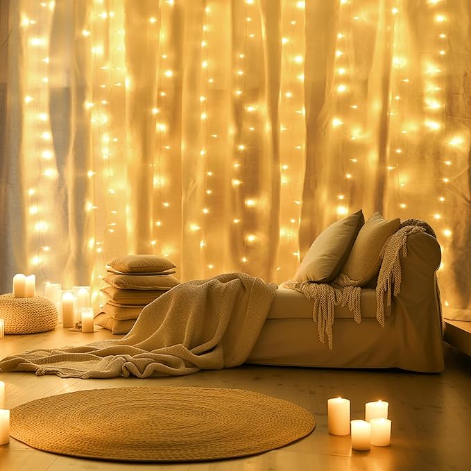 Color Changing Curtain Lights, Pink Room Decor 8 Modes LED String Lights for Garden, Teen Girls' Room, Party, Window, Wall, Valentines Day and Christmas Decor(Warm White and Pink)
