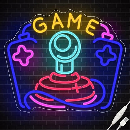 Gamer Joystick Neon Sign, Wootfairy Led Neon Signs for Game Room Wall Decor, Dimmable Neon Light for Boys Room Decor, Colorful Light Up Signs for Man Cave & Bedroom, Gamer Gifts for Teens, Boys, Kids