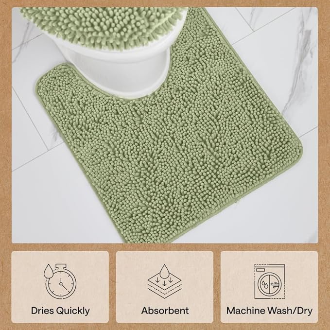 GORILLA GRIP Bathroom Rug Sets, Soft Chenille 2 Piece Area Rugs Set, Toilet Base Mat and 30x20 Carpet, Absorbent Microfiber Washable Mats Dry Quickly, Home Décor and Bath Room Accessories Sage Green