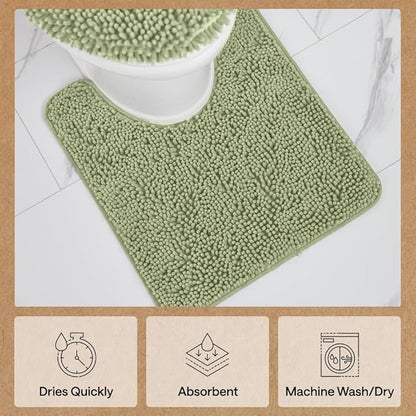 GORILLA GRIP Bathroom Rug Sets, Soft Chenille 2 Piece Area Rugs Set, Toilet Base Mat and 30x20 Carpet, Absorbent Microfiber Washable Mats Dry Quickly, Home Décor and Bath Room Accessories Sage Green