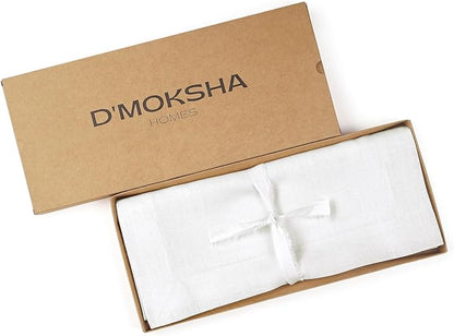 D'Moksha Homes Linen White Table Runner 108 Inches Long - 100% Pure Linen Dining Table Runner 14 x 108 Inch for Winter, Christmas, Holiday - Machine Washable