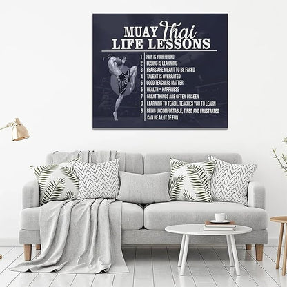 Muay Thai Wall Art Muay Thai Pictures Wall Decor Life Lessons Canvas Prints Boxing Decorations Painting Framed Artwork Office Home Decor For Bathroom Bedroom Dining Living Room 24"x20"