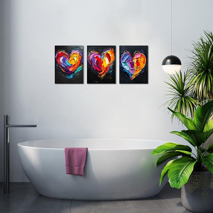 KLVOS 3 Panel Colorful Heart Wall Art Graffiti Canvas Prints Valentine's Day Love Art Abstract Paintings for Office Couple Bedroom Decoration